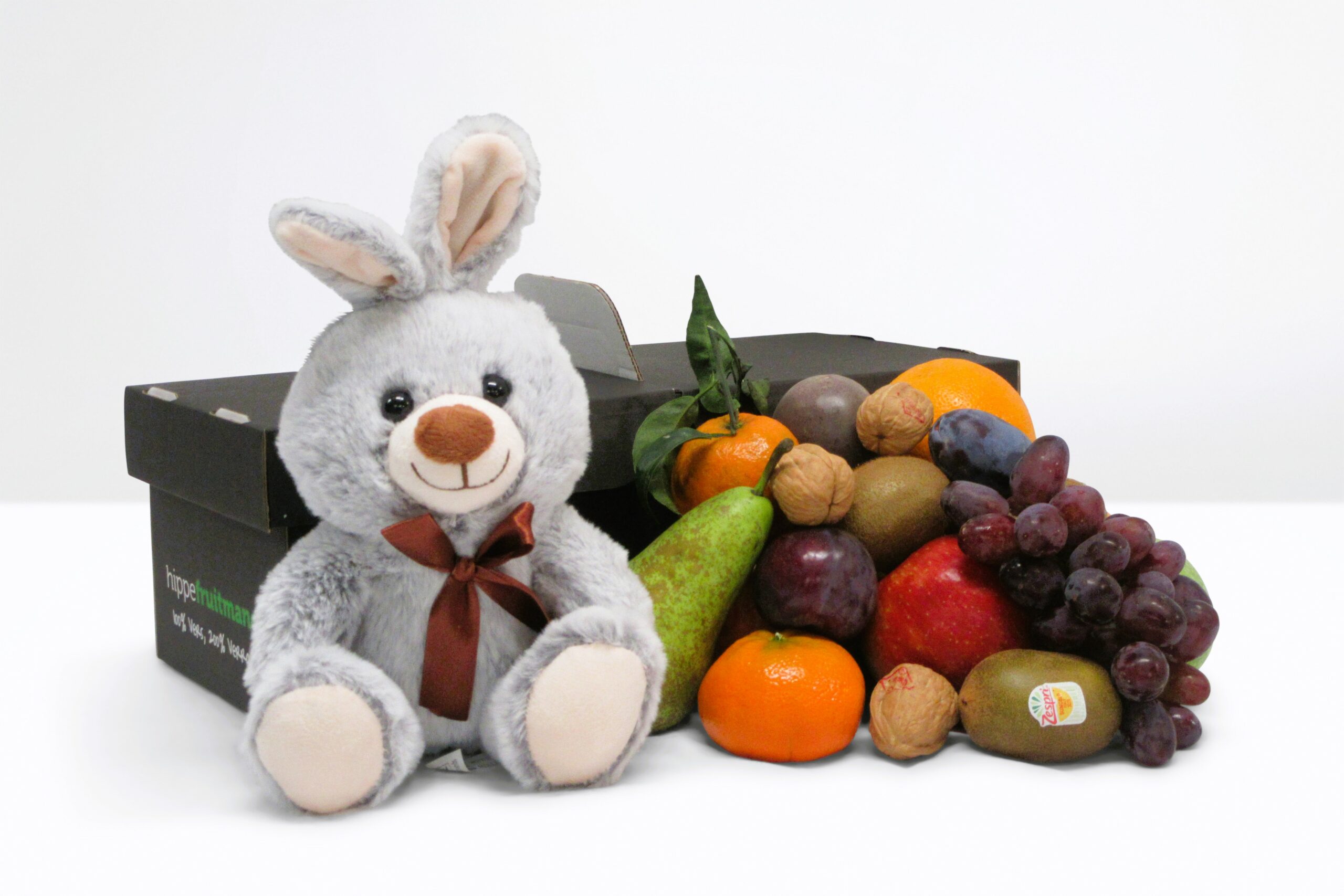 Hippefruitmand Small knuffel konijn Grijs Fruitmand knuffel