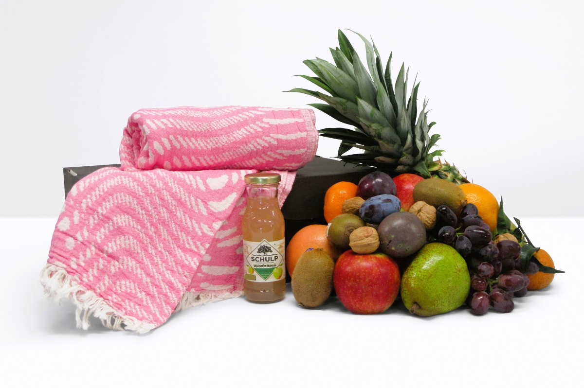 Fruitmand Groot Hamamdoek roze fruitmand groot Hamamdoek roze