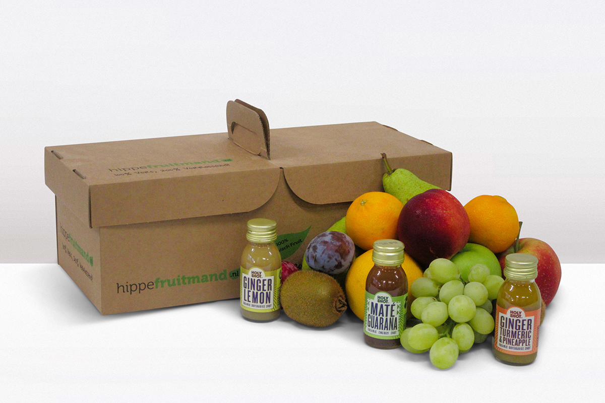 Fruitmand met Biologisch fruit Ginger shot Fruitmand met Biologisch fruit Ginger shot
