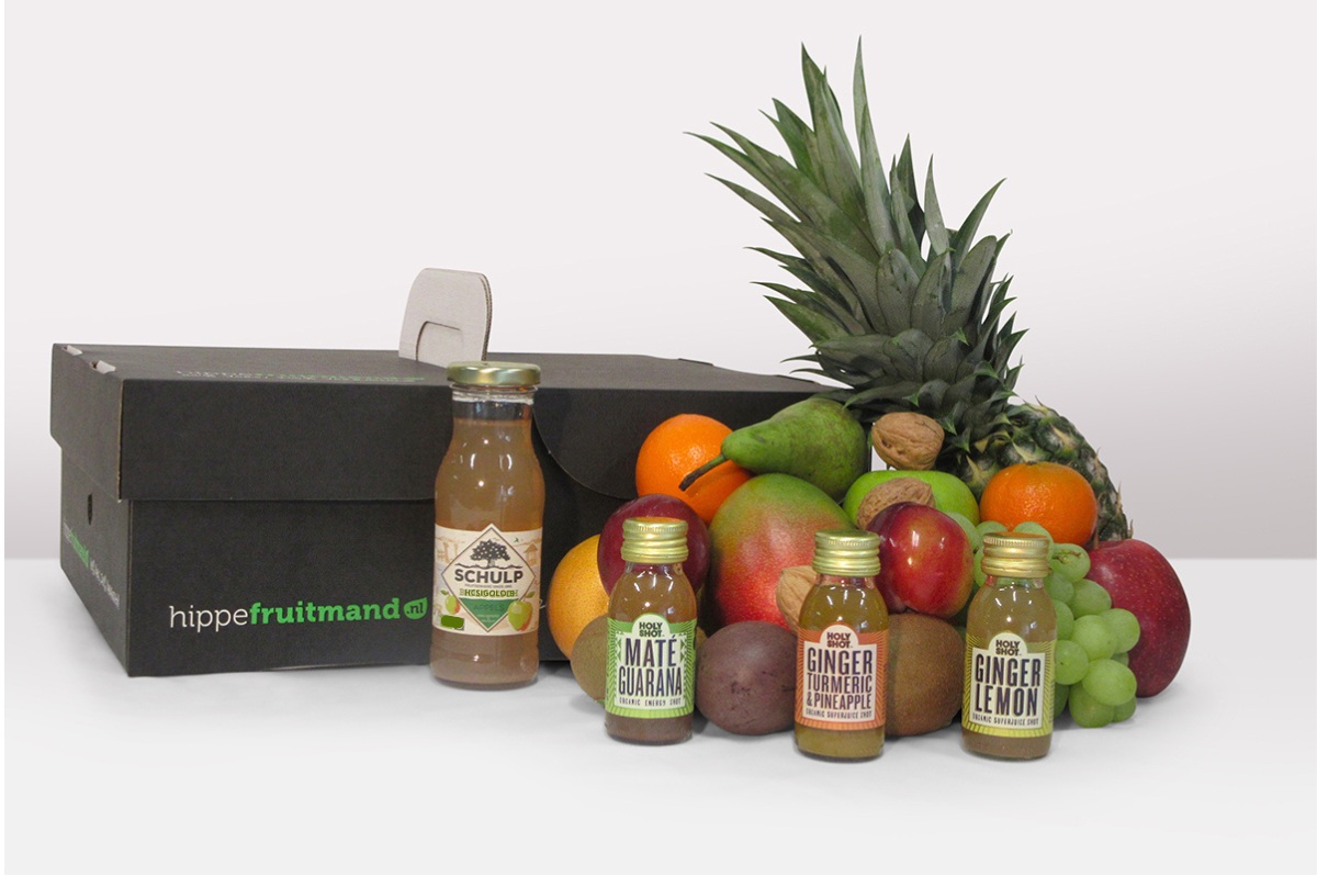Fruitmand groot gingershot Hippefruitmand.nl fruitmand groot gingerboost